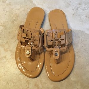 Tory Burch Nude Patent Leather Miller Sandals